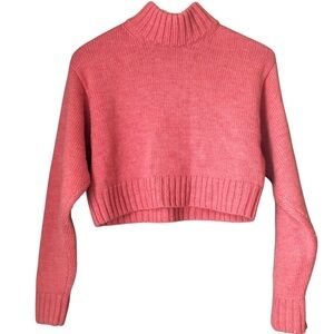 Aritzia Wilfred 100% Merino Wool Rose Pink Cropped Turtleneck Sweater
